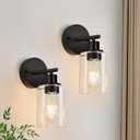 Zarbitta Set of 2 Wall Sconces for Bathroom,Black Modern Vanity Lights with Clear Glass Shade,Bathroom Wall Lamp for Mirror Kitchen Living Room Hallway Cabinet Porch, 1-light, 2 Pack