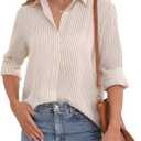 YAMANMAN Womens Button Down Shirt Long Sleeve Classic Collared Tops Work Office Casual Chiffon Blouse