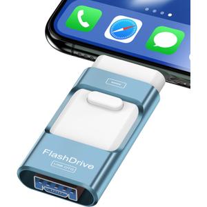 128GB Flash Drive for iPhone Photo Stick,Thumb Drive USB Stick High Speed Transfer USB Drives External Picture Video Storage Memory Expansion for iPhone/iPad/PC (Blue)