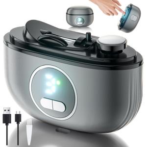 Electric Nail Clipper, 2 in1 Smart Toenail Clippers with Polishing for Fingers and Toes, Rechargeable Fingernail Trimmer with 3 Adjustable Speeds for Senior Adults Men Caregivers(MetallicGray)