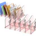 COWVTUJ Adjustable Rose File Organizer for Desk, Vertical File Folder Holders for Magazines, Upright Desktop Binder Organizer, Clear Paper Bookshelf Divider File Sorter for School Office Supplies