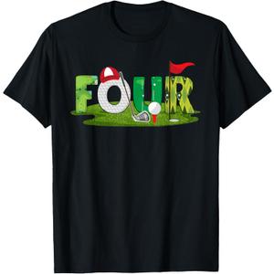 4th Birthday Golf Theme 4 Year Old Kids Sport Party T-Shirt