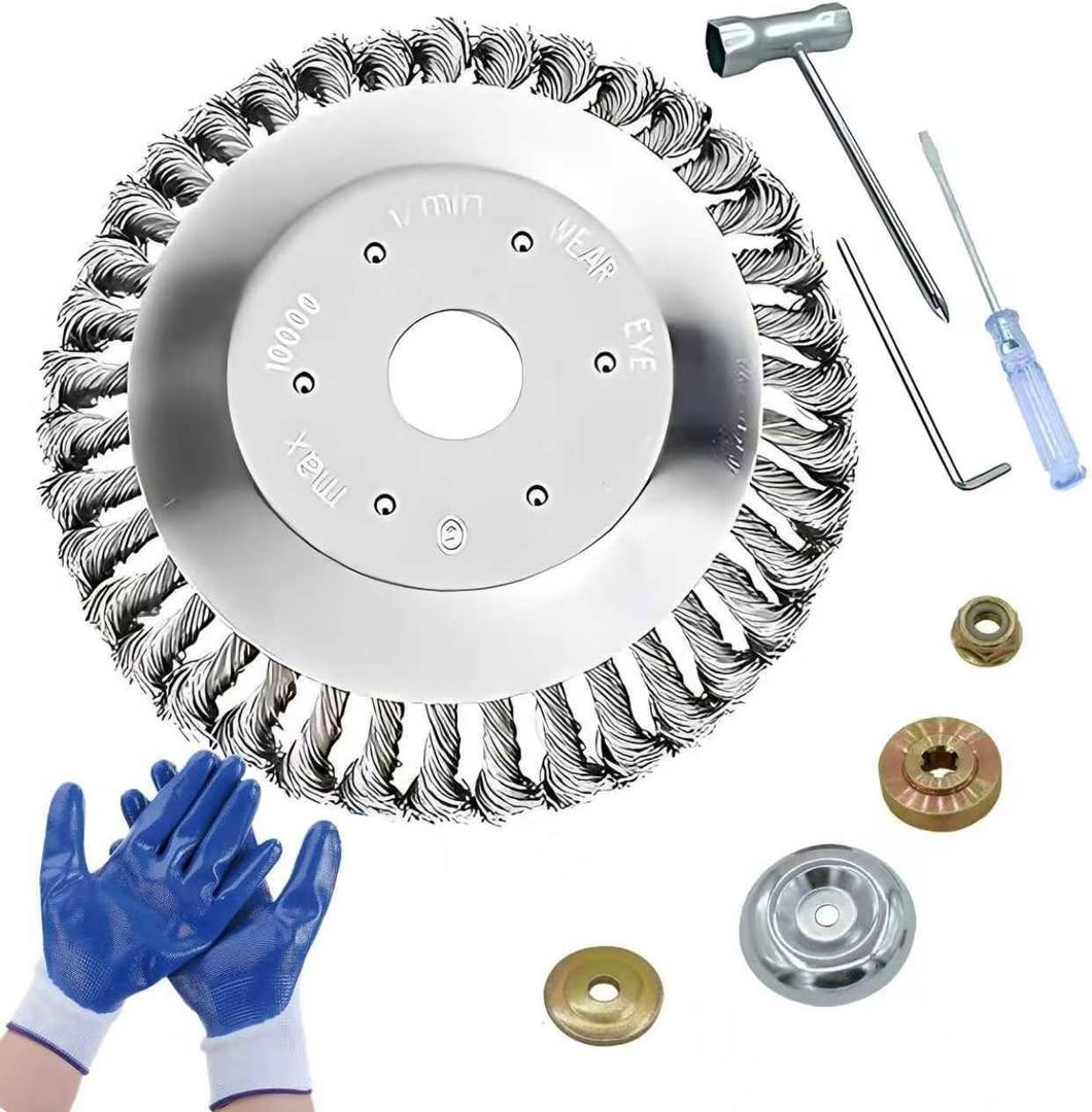 8-inch Metal Wire herbicide Blade, Used for Rust Removal, Moss and Weed Removal, Metal Wire herbicide Head for Removing Non Fragile Paving Stones, with Universal Adapter kit