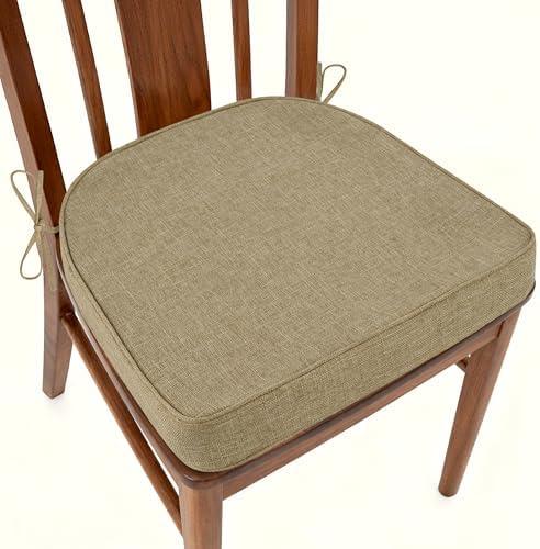 AddGrace Kitchen Chair Cushions Non-Slip Dining Chair Cushions with Machine Washable Cover Indoor D-Shaped Kitchen Seat Pads with Ties 16.5" x 16" x 2" Set of 1 Beige