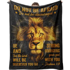 Afterprints Christian Gifts for Men, Blanket Printed with Lion & Bible Verse, Religious, Birthday Gifts for Men, Teen Boys, Catholic, Spiritual, Baptism Gift, Soft Throw Blanket 50'' x 60''