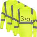 Safety Shirt Long Sleeve High Visibility Reflective Breathable Fast Dry Safety T Shirt for Work Warehouse Cycling Construction Class 3
