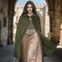 Renaissance Hooded Cloak Medieval Velvet Cape Wizard Witch Cloak Capelet Halloween Cosplay Costume for Women Men (Green)