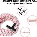BOXOB 3pcs Gas Engine Handles & Pull Cord, 32ft High Strength Replacement Recoil Starter Rope Pull Cord Generator Recoil Starter Rope for Chainsaws, Lawn Mowers, Briggs & Stratton, Husqvarna, STIHL