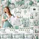 Baby Its Cold Outside Baby Shower Decorations, Green Winter Baby Shower Decorations Winter Wonderland Tablecloth Banner Backdrop Balloon Box Cupcake Topper Hanging Swirl for Boy Girl Gender Reveal
