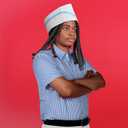 Seenelling 4 Pcs Burger Costume Striped Shirt Disposable Cook's Cap Belts Blank Badge for Men Women Halloween Movie Cosplay (Large)