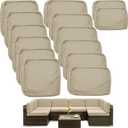 Sqodok Outdoor Cushion Covers Waterproof, 14Pcs Patio Cushion Slipcovers Replacement for 7Piece 6-Seater Rattan Wicker Sectional Couch Sofa, Washable Patio Furniture Seat and Back Covers Only, Tan (25"L x 25"W x 4"H)