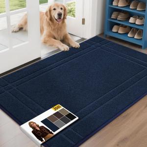 JSEI Entryway Rugs Doormat 32"x48", Non-Slip Dirt Trapper Door Mats Indoor, Washable Absorbent and Stain Resist Welcome Floor Mat for Front Door, Dog Door Mat, Dirty Wet Shoes & Paws, Navy Blue