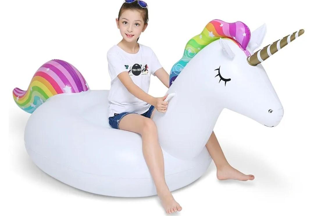 Jasonwell Big Inflatable Unicorn Pool Float Floatie Ride On with Fast Valves Large Rideable Blow Up Summer Beach Swimming Pool Party Lounge Raft Decorations Toys for Kids Adults