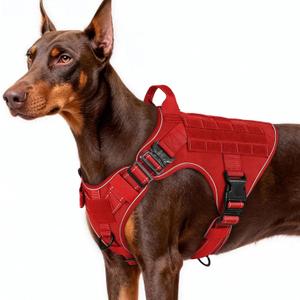 rabbitgoo Tactical Dog Harness for Large Dogs, No Pull Upgraded Reflective Heavy Duty Molle Vest with Handle, Adjustable Military Service Dog Vest for Walking Hiking Training, Red, L