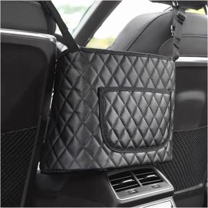 Car Purse Holder Between Seats, Large Capacity Leather Auto Front Seat Handbag Organizer Pocket, Backseat Barrier Storage Bag for Kids Pet, Universal Interior Car Accessories