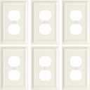 6-Pack Duplex Outlet Cover Plate, Decorative Light Almond Switch Plates and Outlet Covers, Natural Bamboo Fiber Wall Plates for Electrical Outlets, 1 Gang Receptacle Cover, Corrosion Resistant