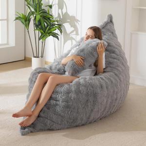 MAXYOYO Giant Bean Bag Chair with Pillow, 3 in 1 Convertible Bean Bag Chair for Adults with Removable Cover, Floor Cushion Stuffed Floor Lounger for Living Room Bedroom, Bubble Grey, Full