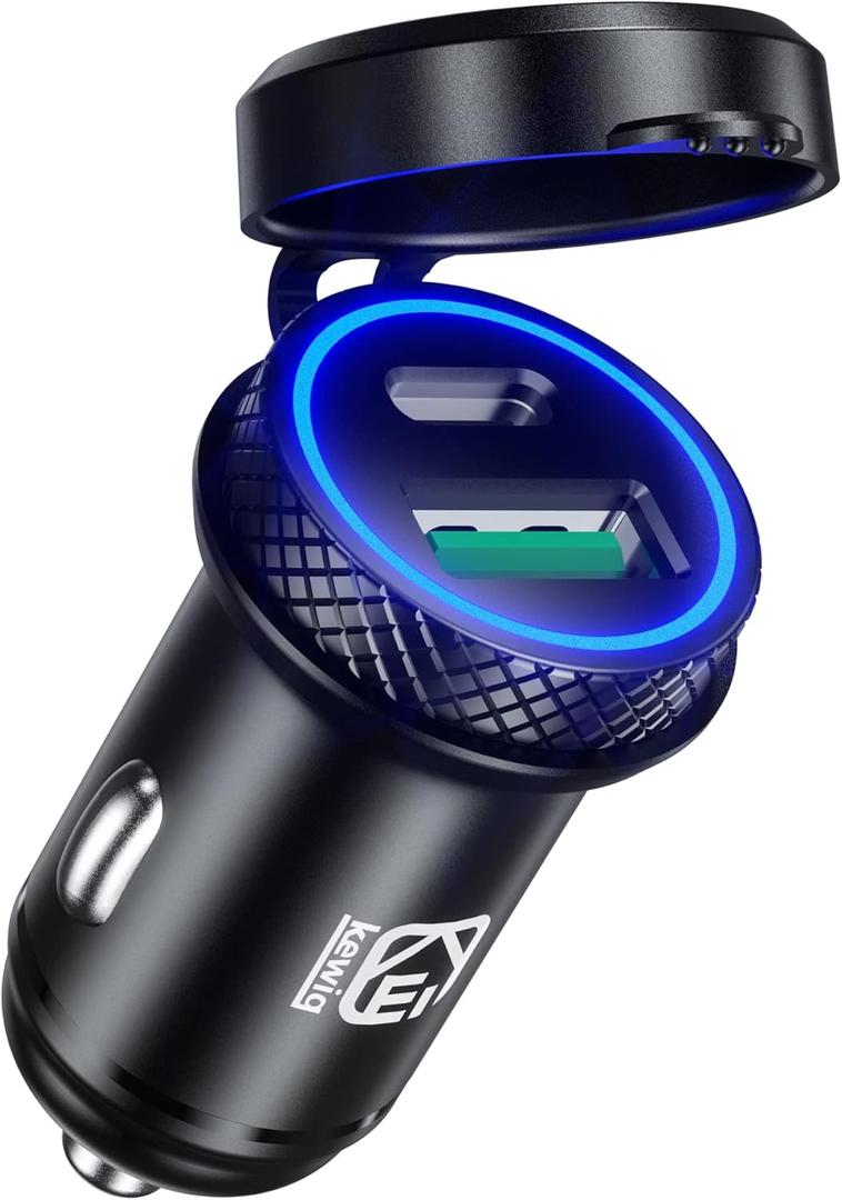 KEWIG USB C Car Charger, 60W/5A Super Mini Fast Car Charger Cigarette Lighter Adapter QC3.0 & PD Type C Dual Port