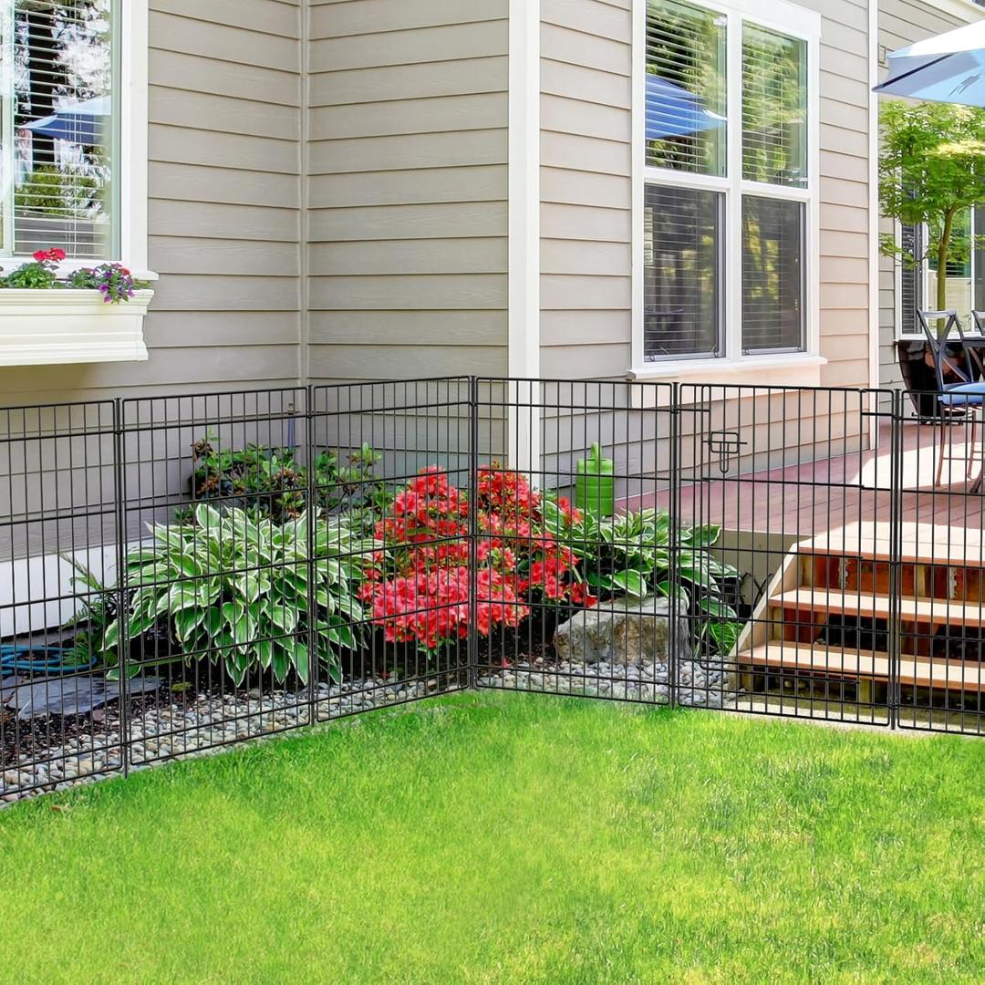 INJOPEXI Decorative Garden Fence 12 Panels 23.6ft (L)30in (H), Metal Garden Fence 11 Fence Panels + 1 Gate Rustproof Wire No Dig Temporary Garden Fence Animal Barrier Fencing for Yard Outdoor Patio
