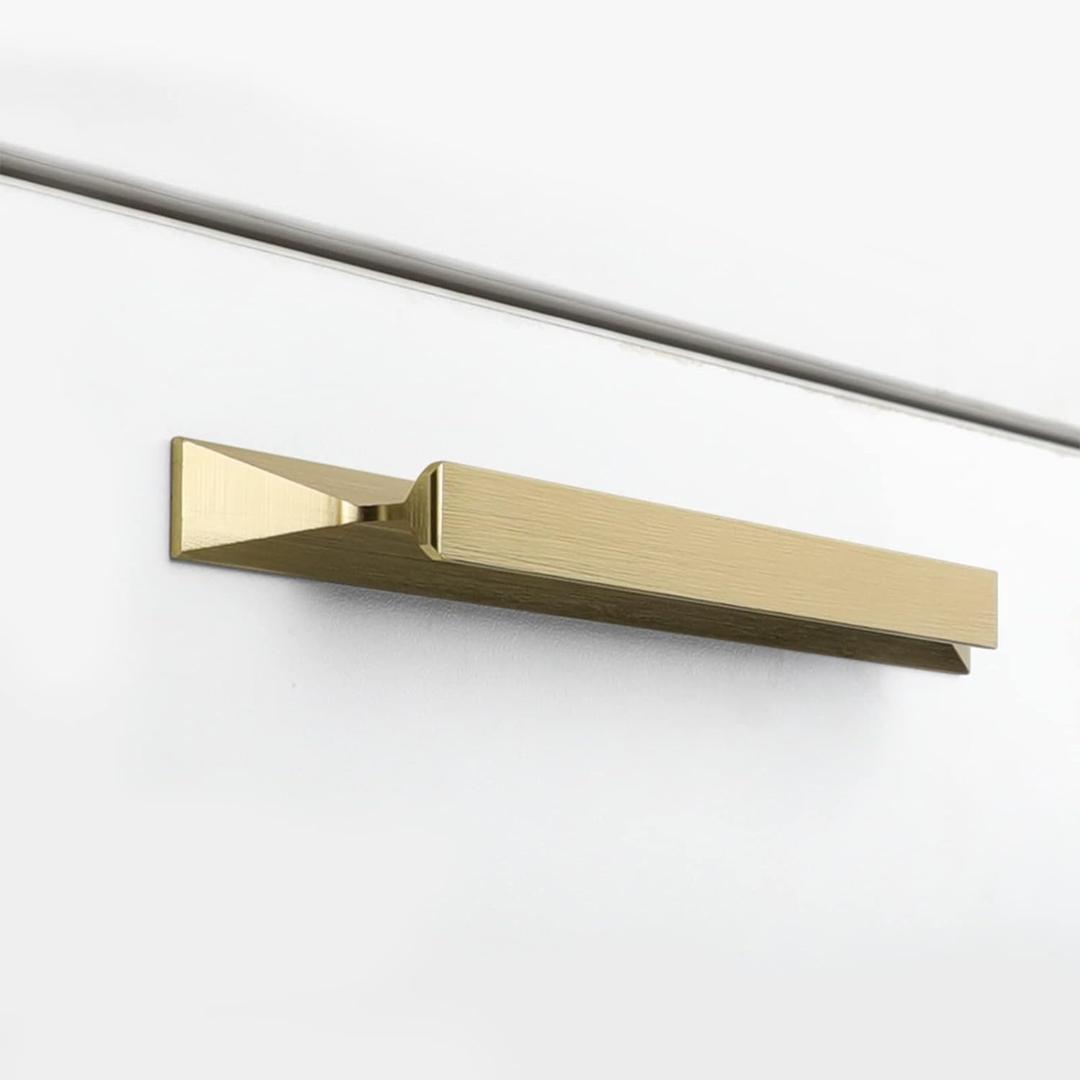 goldenwarm 10 Pack Gold Cabinet Handles 3-3/4 Inch Brushed Brass Drawer Pulls Hardware for Kitchen Cupboard Dresser Pull, Matte Gold 