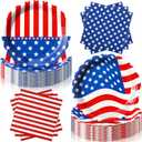 96 Pcs 4th of July Tableware Set for 48 Guests Include 48 Pcs 7 Inch Dessert Plates and 48 Napkins Patriotic American Star Flag Dinnerware for Memorial Day Independence Day Party Supplies