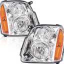 Headlight Assembly for 2007 2008 2009 2010 2011 2012 2013 2014 GMC Yukon XL 1500 2500 Headlights Chrome Housing Clear Lens Driver and Paseenger Side Replacement GM2502265 GM2503265