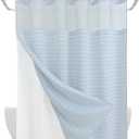 No Hook Shower Curtain Set with Snap-in Detachable Liner and Mesh Top Window, Grid Jacquard Fabric, Water-Repellent, 4 Hem Magnets, Side Suction Cups, Blue, 72 x 80 Inch