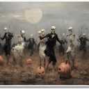 Ogyormpi Vintage Halloween Wall Art, Skeletons Dance Party, Neutral Pumpkin Prints, Dark Academia Victorian Gothic Decor - 16x24in Unframed