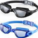 Aegend Swim Goggles 2-Pack, No Leaking Anti-Fog UV Protection Mirrored Swim Glasses for Adult Men Women, Wide View Outdoor