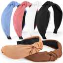 Headbands for Women Girls - 6PCS Stylish Top Knotted Headbands - Knotted Headband for Women - Head Bands Wide Hairband Hair Accessories (black, brown, khaki, white, , blue, deep pink)