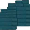 GLAMBURG Towels for Bathroom, 100% Cotton Towel Set, Contains 8 Soft Bath Towel, 8 Hand Towels, 8 Wash Cloths - Compact Absorbent Lightweight & Quickdry - 24 Piece Bathroom Towel Set - Teal