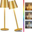 2-Pack Gold RGB Cordless Table Lamp, 5200mAh RGB 8 Modes & Touch Control Rechargeable Battery Desk Lamp, IP54 Waterproof Outdoor Table lamp for Bedroom/Outdoor/Restaurant/Camping/Bars(Gold)