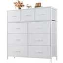 Atilioo Dresser for Bedroom with 9 Drawers, Anti-Tip Fabric Storage Tower, Wood Top and Metal Frame Organizer for Clothes, Closet, Entryway, Hallway Furniture,White