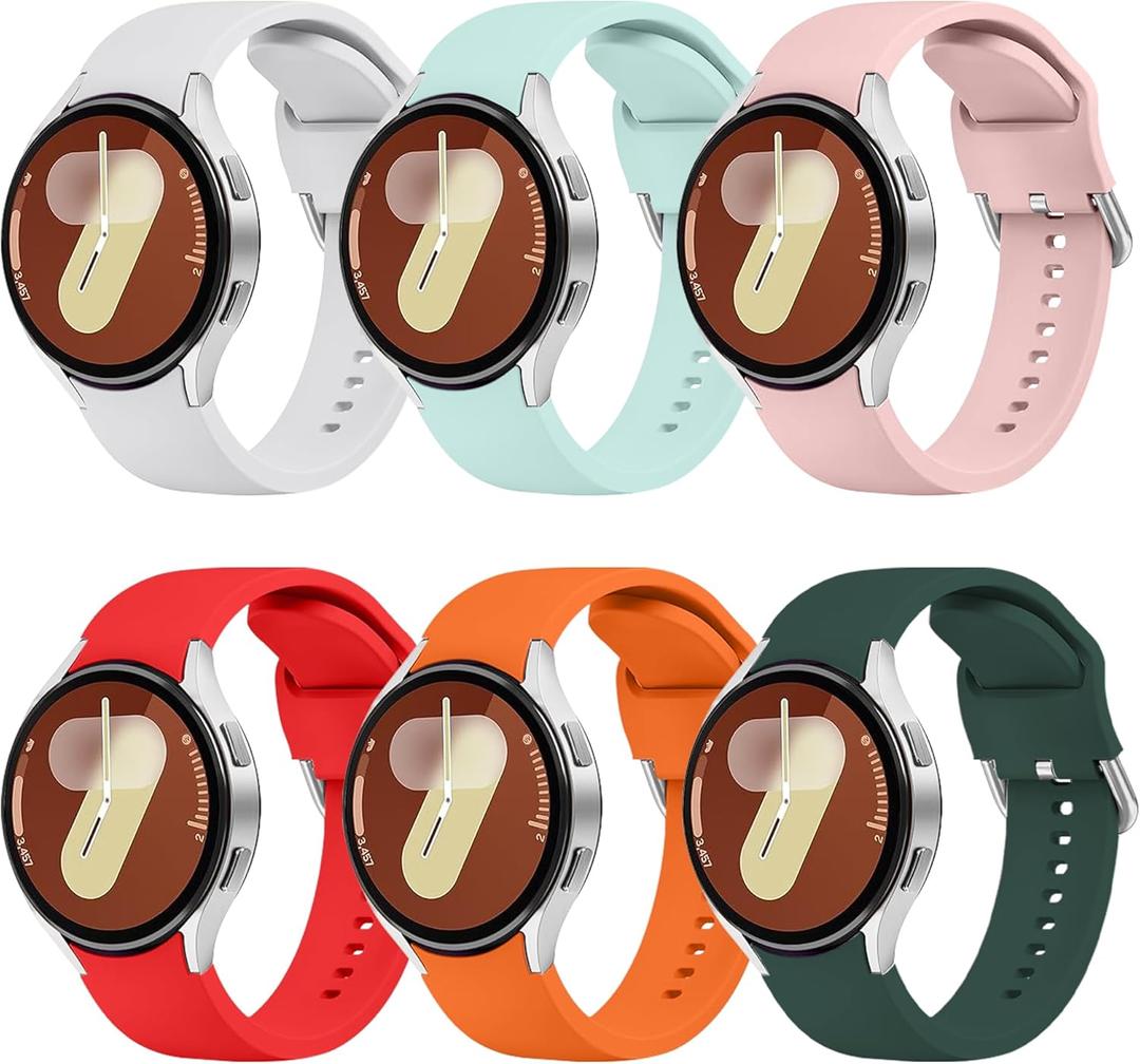 6 Pack Sport Silicone Bands Compatible with Samsung Galaxy Watch 7 40mm 44mm Watch Bands, Soft Silicone Sport Replacement Watch Bands for Samsung Galaxy Watch 7 for Women Men