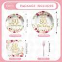 96Pcs 80th Birthday Decorations for Women Rose Gold Floral 80th Birthday Plates and Napkins Tableware Sets 80 and Fabulous Party Decorations for Womens 80 Years Old Party Supplies Serves 24