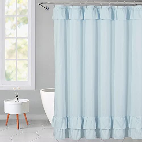 YOSTEV Light Blue Ruffle Shower Curtain Farmhouse Fabric Cloth Shower Curtains for Bathroom 72x72 Inches,Standard Size