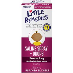 6 x Little Remedies Sterile Baby Saline Nasal Spray and Drops, Safe for Newborns to Relieve Stuffy and Dry Noses, 1 Fl Oz