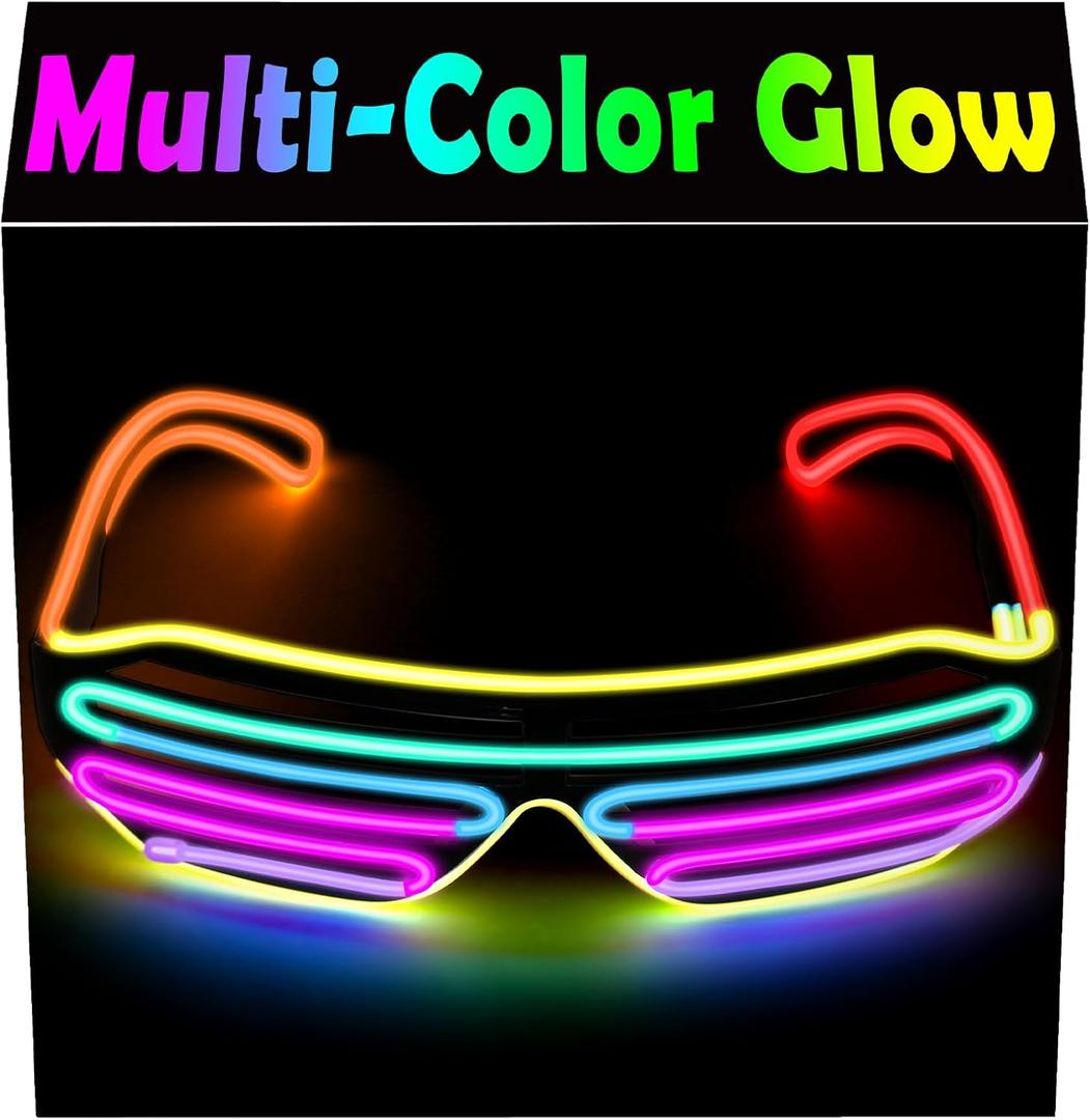 YouRfocus Led Light Up Glasses Shutter Shades Multi-Color, Glow in the Dark Neon Rave Glasses for Rave Party, EDM, Halloween Costumes (7 Colors)