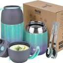 MAXSO 2 Pack Soup Thermo for Hot & Cold Food for Kids Adults, Vacuum Insulated Food Jar Thermal Lunch Containers, Travel Food Flask with Spoon (24 oz,17 oz) (Glitter Rainbow)