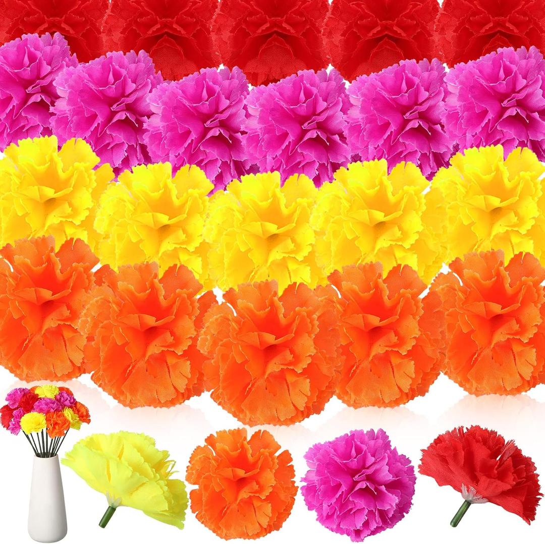 Yilloog 60 Pcs Bulk Artificial Marigold Flowers with Stem | Day of The Dead/Halloween/Diwali Decor, Mexican Fiesta Backdrop | Fake Marigolds for DIY Wreath, Garland, Home Decoration(Mixed Colors) Yilloog 60 Pcs Bulk Artificial Marigold Flowers with Stem | Day of The Dead/Halloween/Diwali Decor, Mexican Fiesta Backdrop | Fake Marigolds for DIY Wreath, Garland, Home Decoration(Mixed Colors)