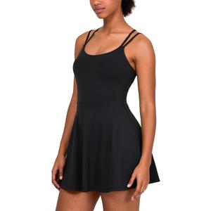 YITTY Active Women's Ultraluxe Strappy Tennis Dress with Built in Short, Athleisure, 4-Way-Stretch, Black Larg