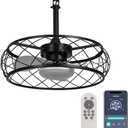 Ceiling Fan with Light for Patios,Outdoor Indoor 20"Hanging Fan Lights with Plug in Cord,Remote and APP Control,Black Light with Fans,Dimmable Ceiling Lights for Gazebo Pergola,Vintage Caged Enclosed