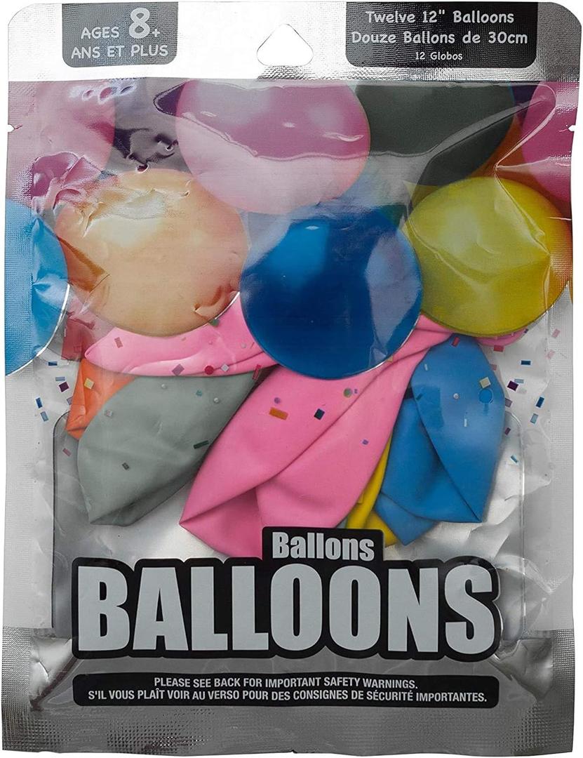 12" Party Balloons (assorted colors, 12 count), Pack of 6