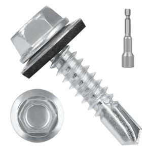 #10 x 3/4" (50 PCS) Metal Roofing Screws with Rubber Washer, Hex Head Self Tapping Screws for Metal, Self Drilling Sheet Metal Screw, Hex Bit Socket Included