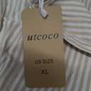 utcoco Womens Casual Short Sleeve Button Down Tie Waist Ruffled Striped Maxi Shirt Dress Khaki  XL