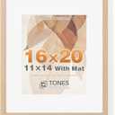 TONES FRAME DESIGN 16x20 Solid Wood Frame,Natural Oak Wood Picture Frame can Display Photo 11x14 With Mat or 16 x 20 Without Mat,Single Poster Frame for Wall Home Decor