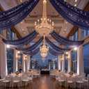 12 Panels Dark Blue Ceiling Curtains with Lights for Weddings - 5ftx10ft Wrinkle-Free Tulle Fabric Wedding Arch Draping Ceiling Drapes Decorations for Wedding Party Ceremony Stage Tent Event