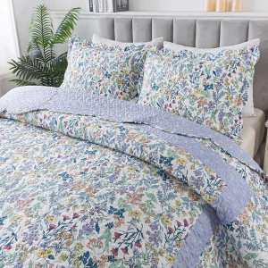 HoneiLife Oversized Queen Quilt - Microfiber Quilt Sets 106"x106",3-Piece Floral Bedspreads, Lightweight Coverlets, Wildflower Quilts, Queen Quilt Bedding Sets for All Season Use
