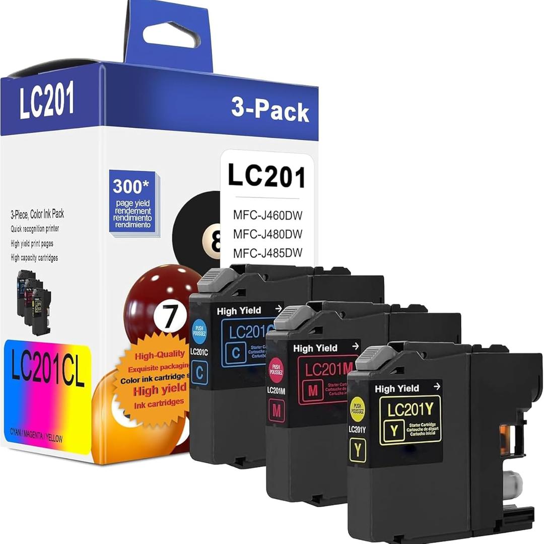LC201CL LC201 XL Ink Cartridges(Cyan/Magenta/Yellow, 3-Pack) - LC201C LC201M LC201Y Ink Cartridge Replacement for Brother Ink Cartridge LC203 for MFC-J460DW MFC-J480DW MFC-J485DW MFC-J880DW Printer