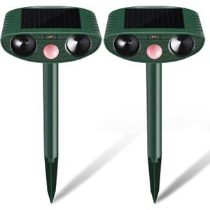 2 Pcs Ultrasonic Animal Repellent Outdoor,Animal Deterrent Devices Outdoor with Motion and Light Sensor and Sound,Squirrel Cat Deer Bird Repellent Deterrent Sound Devices for Yard